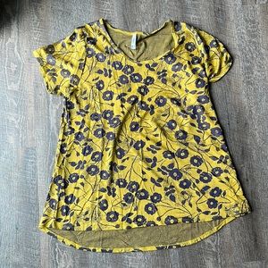 Lularoe Classic T - 2XL. Mustard yellow & navy floral.